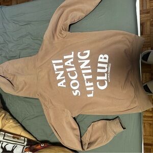 Anti Social Lifting Club Hoodie in Tan with White Print